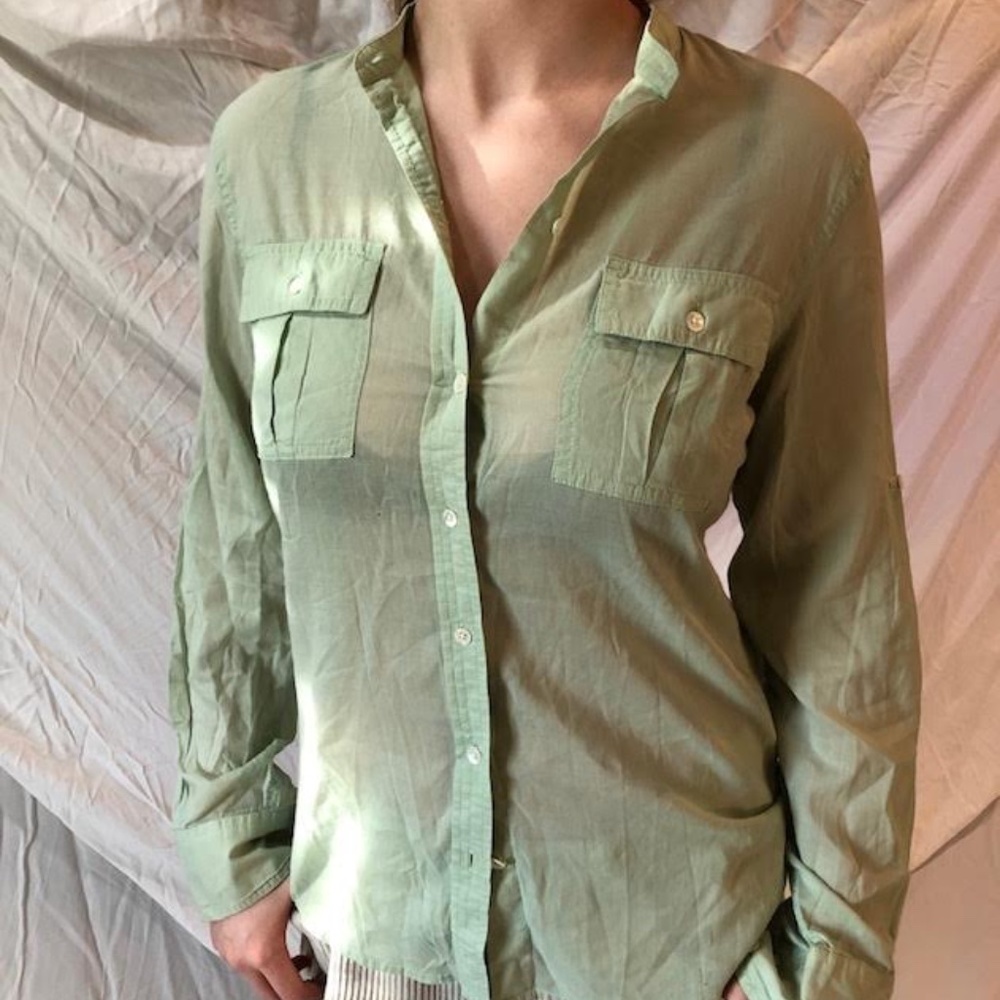 Women's Transparent Lime Green Button Up
